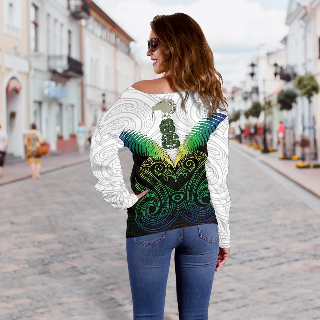 Maori Manaia New Zealand Women Off Shoulder Sweater Rasta - Vibe Hoodie Shop