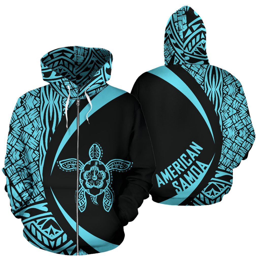 American Samoa Turtle Polynesian Zip Up Hoodie - Circle Style 06 - Vibe Hoodie Shop