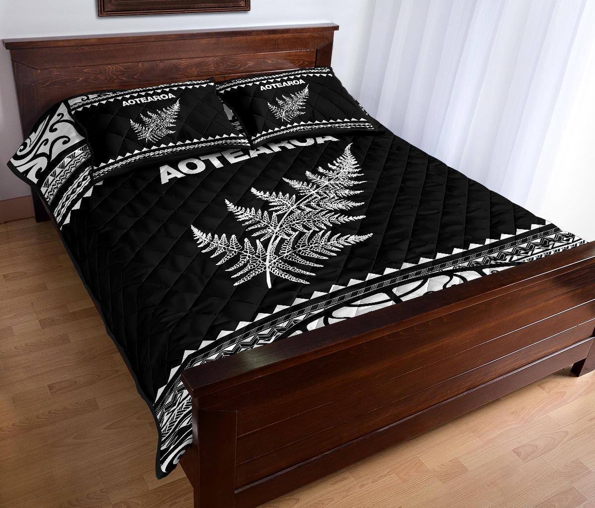 Aotearoa New Zealand Maori Quilt Bed Set Silver Fern White - Vibe Hoodie Shop