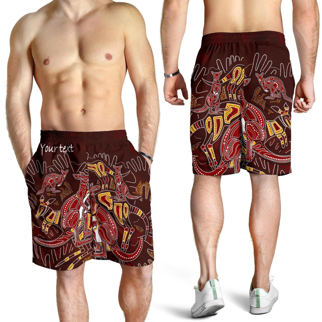 Custom Aboriginal Men's Shorts - Kangaroo family with Hand Art - Vibe Hoodie Shop