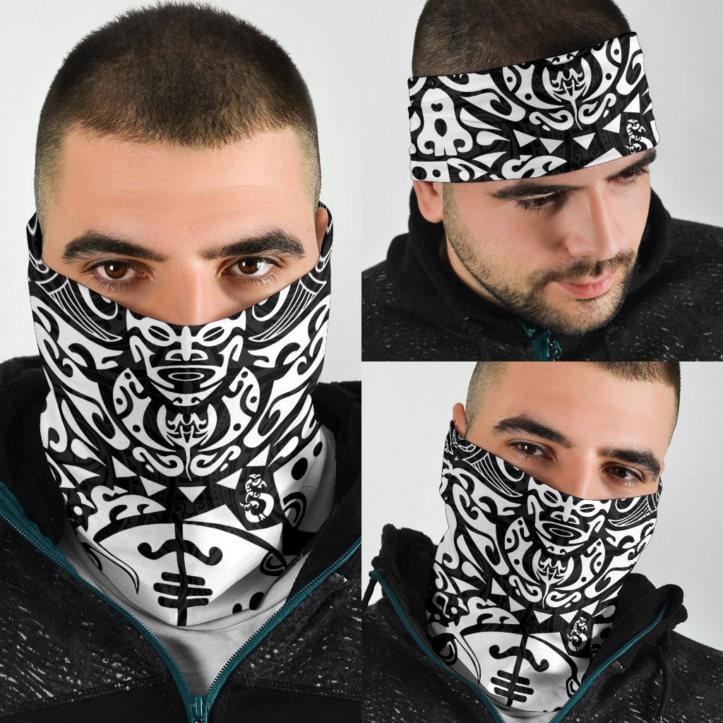 New Zealand Maori Tangaroa Tattoo Bandana - White - Vibe Hoodie Shop