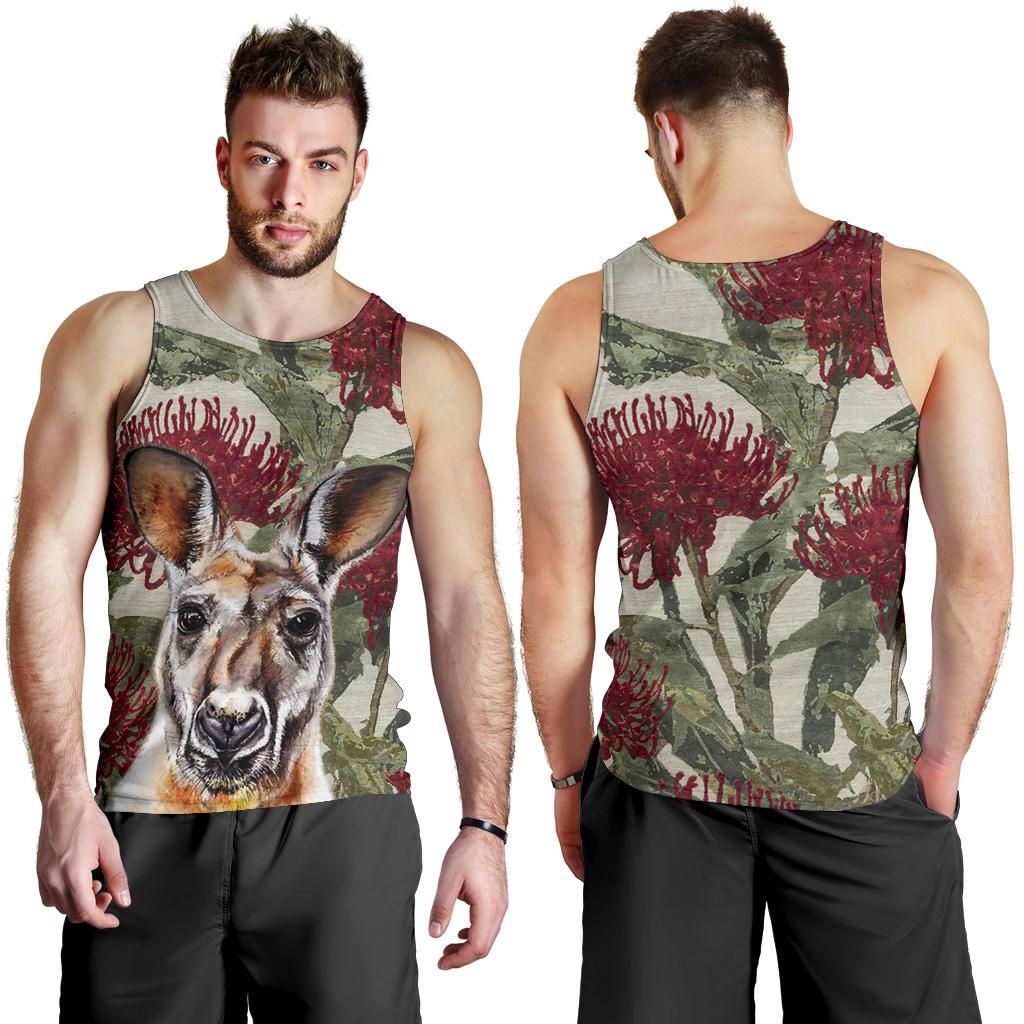 Men Tank Top - Kangaroo Mens Tank Waratah Painting - Vibe Hoodie Shop