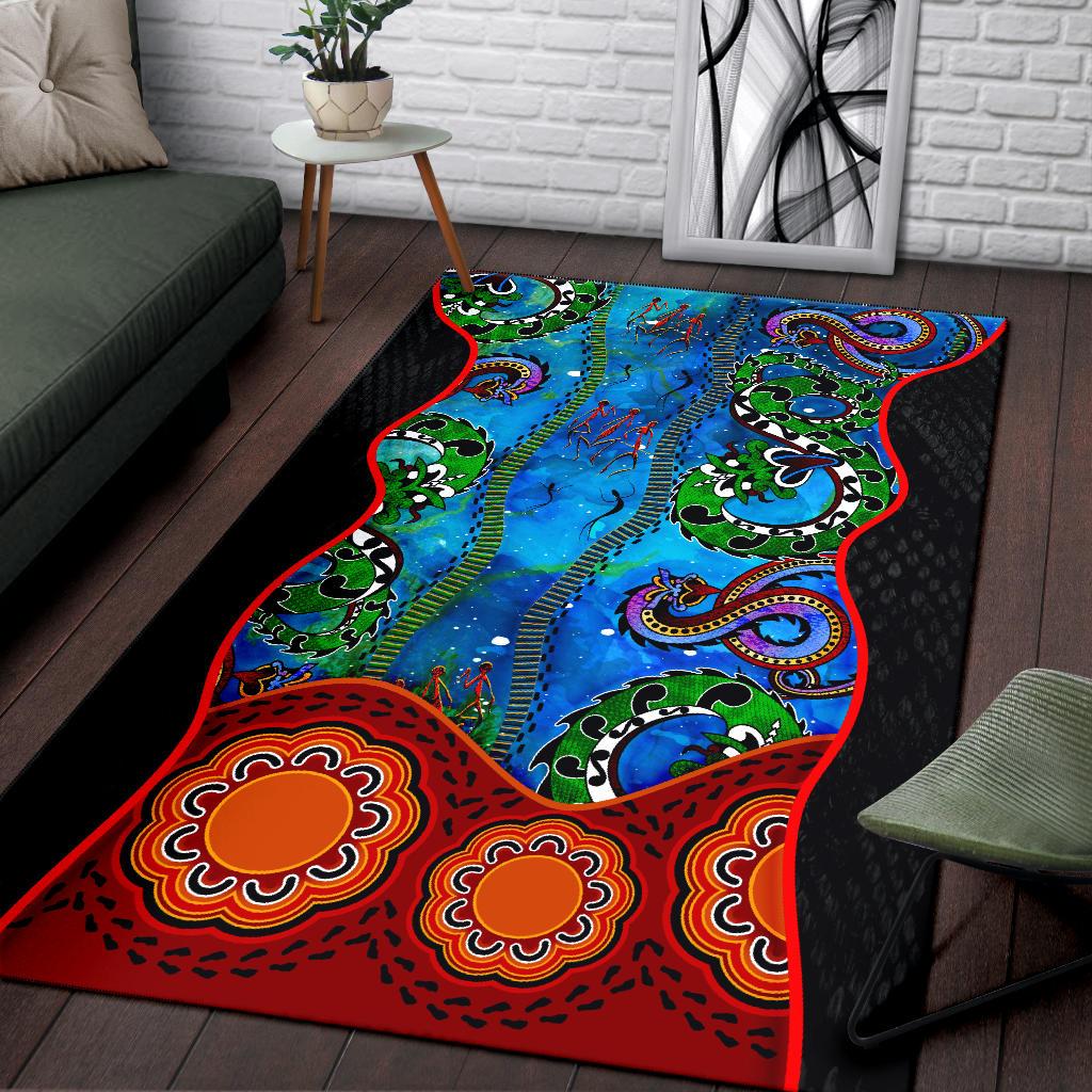 Aboriginal Area Rug - Aussie Indigenous Patterns Blue - Vibe Hoodie Shop