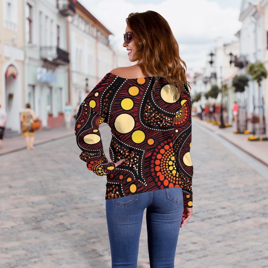 Aboriginal Women's Off Shoulder Sweater - Aboriginal Art Ver01 - Vibe Hoodie Shop