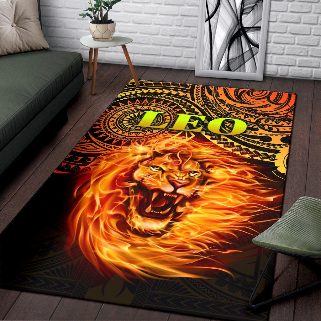 Sun In Leo Zodiac Area Rug Polynesian Tattoo Unique Vibes - Vibe Hoodie Shop