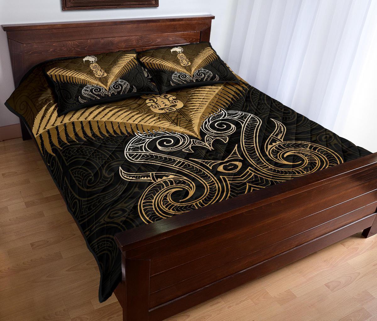 Maori Manaia New Zealand Quilt Bed Set Gold - Vibe Hoodie Shop