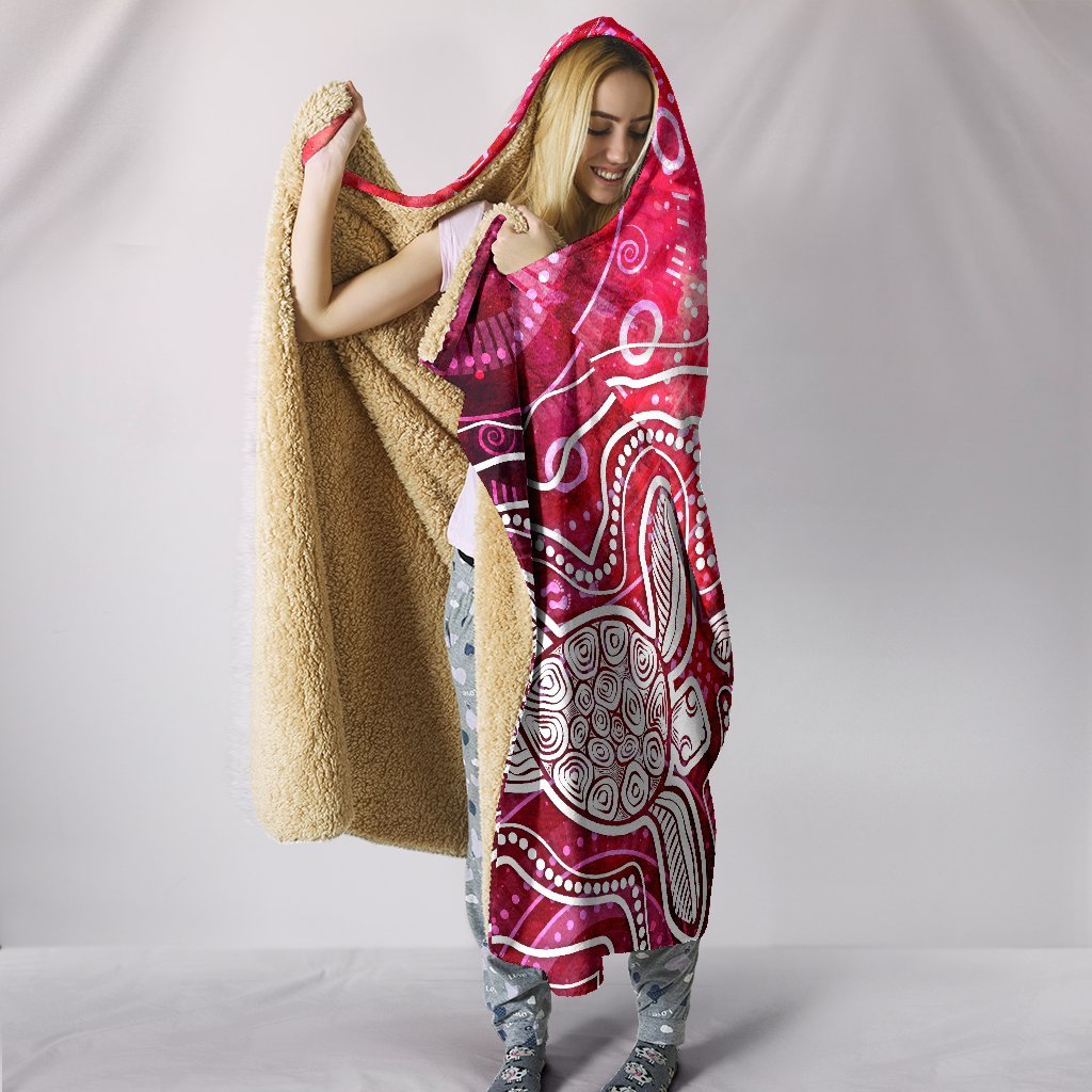 aboriginal-hooded-blanket-sea-turtle-with-indigenous-patterns-pink