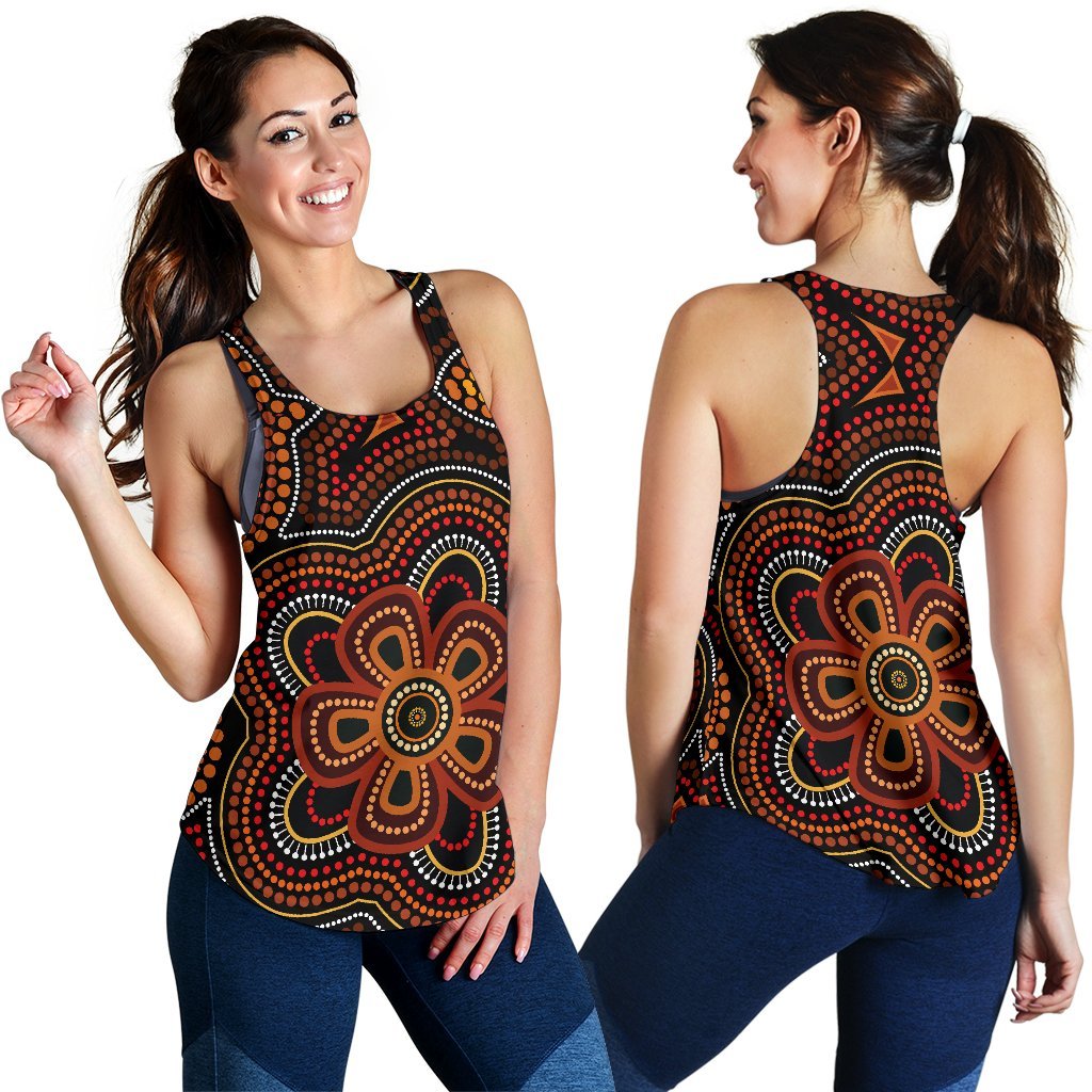 ABoriginal Women's Racerback Tank - Aboriginal Dot Painting Flowers Style Ver02 - Vibe Hoodie Shop