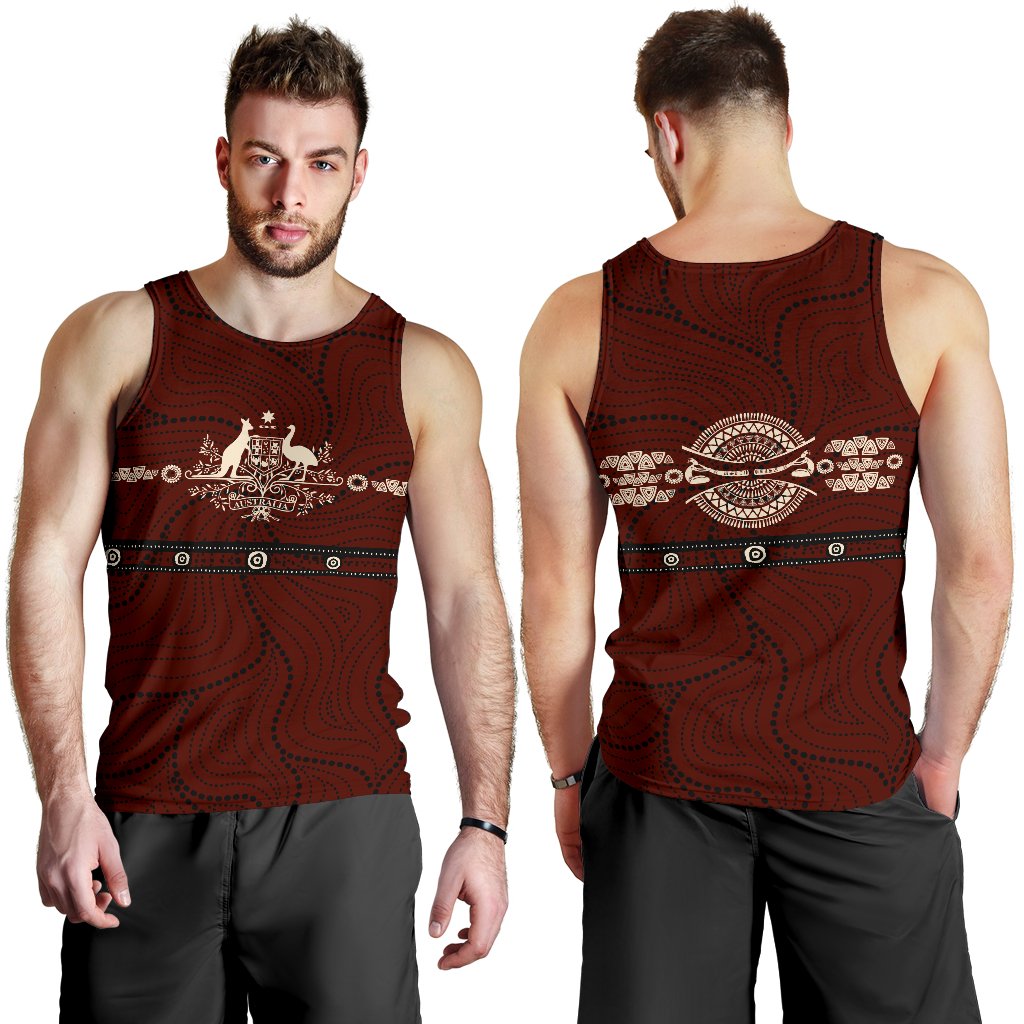 Men Tank Top - Australian Coat Of Arms Mens Tank Aboriginal Patterns - Vibe Hoodie Shop