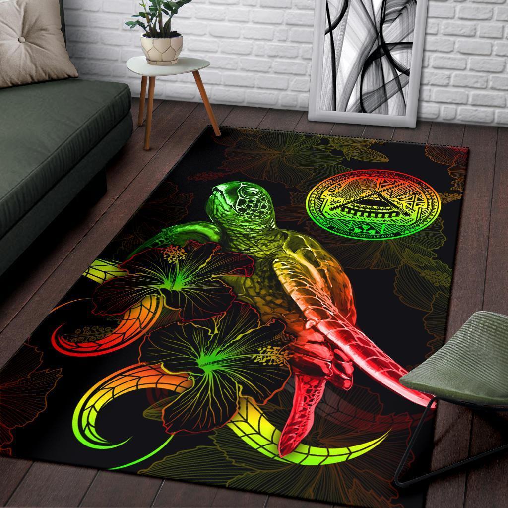 American Samoa Polynesian Area Rugs - Turtle With Blooming Hibiscus Reggae - Vibe Hoodie Shop