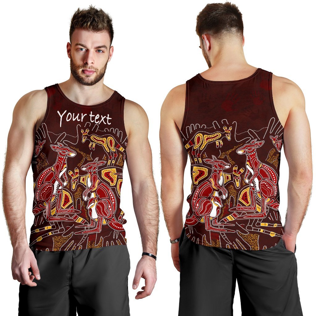 Custom Aboriginal Men's Tank Top - Kangaroo family with Hand Art - Vibe Hoodie Shop