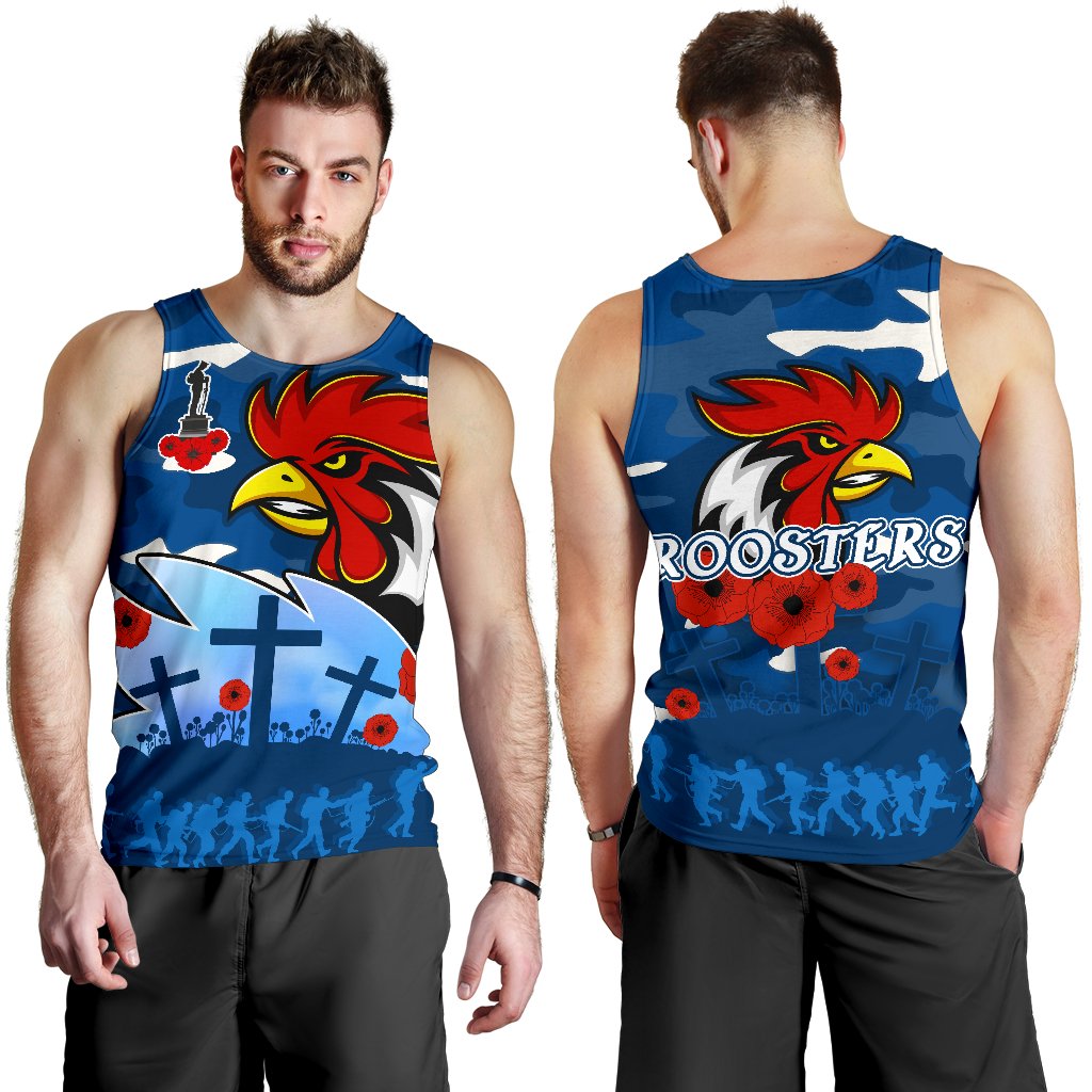 Roosters ANZAC Day Men Tank Top Military - Blue - Vibe Hoodie Shop