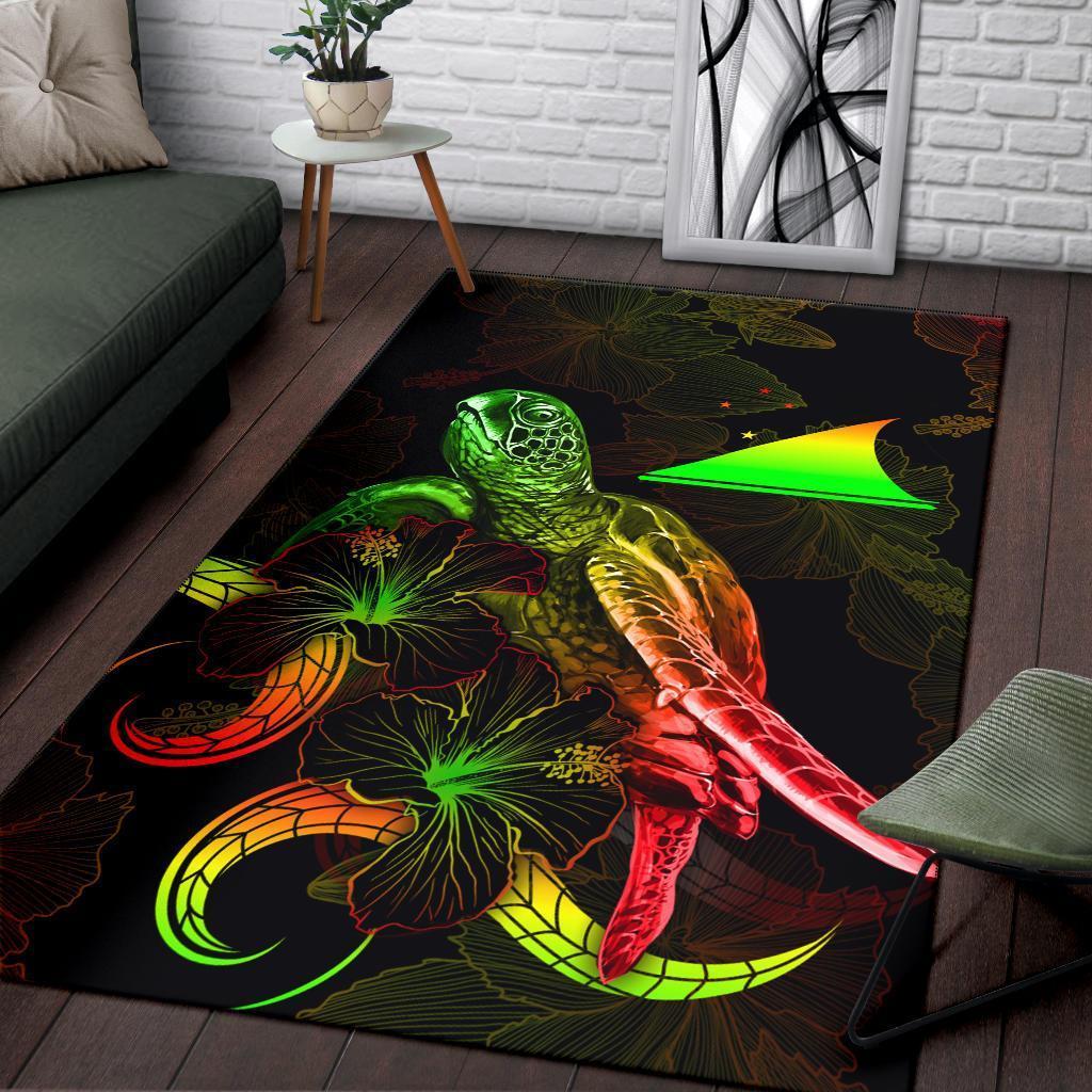 Tokelau Polynesian Area Rugs - Turtle With Blooming Hibiscus Reggae - Vibe Hoodie Shop