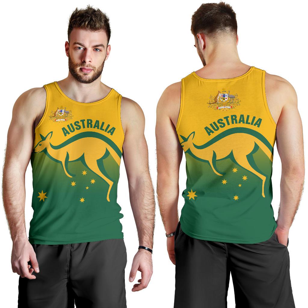 Men Tank Top - Kangaroo Mens Tank Australian Coat Of Arms National Color - Vibe Hoodie Shop