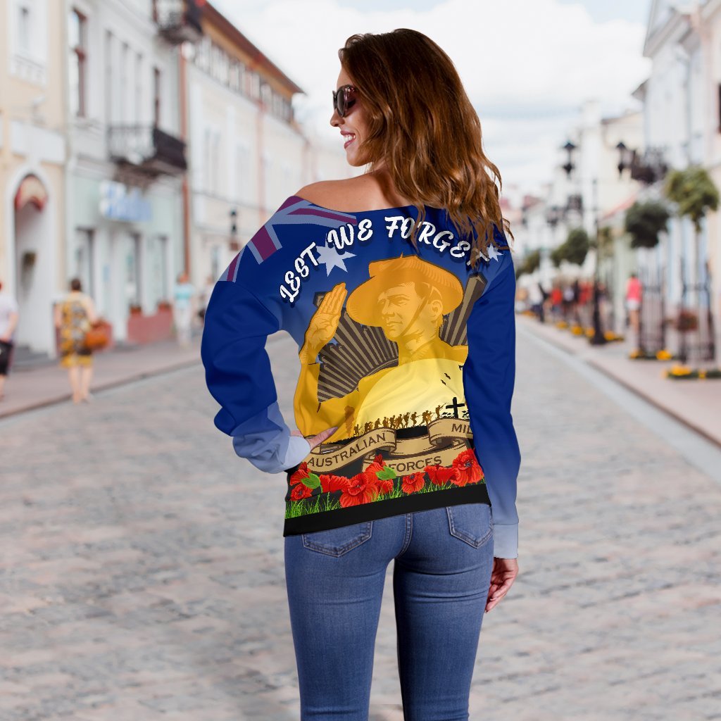 Women's Off Shoulder Sweater - Australia ANZAC Day 2020 And Soldiers - Vibe Hoodie Shop