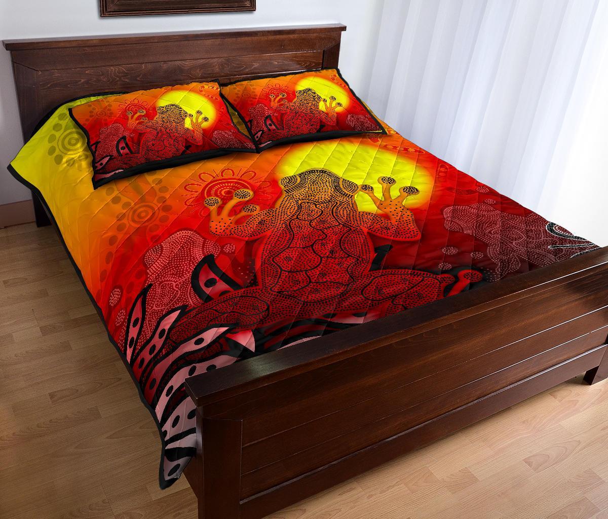 Aboriginal Quilt Bed Set - Indigenous Frog (Red) - Vibe Hoodie Shop