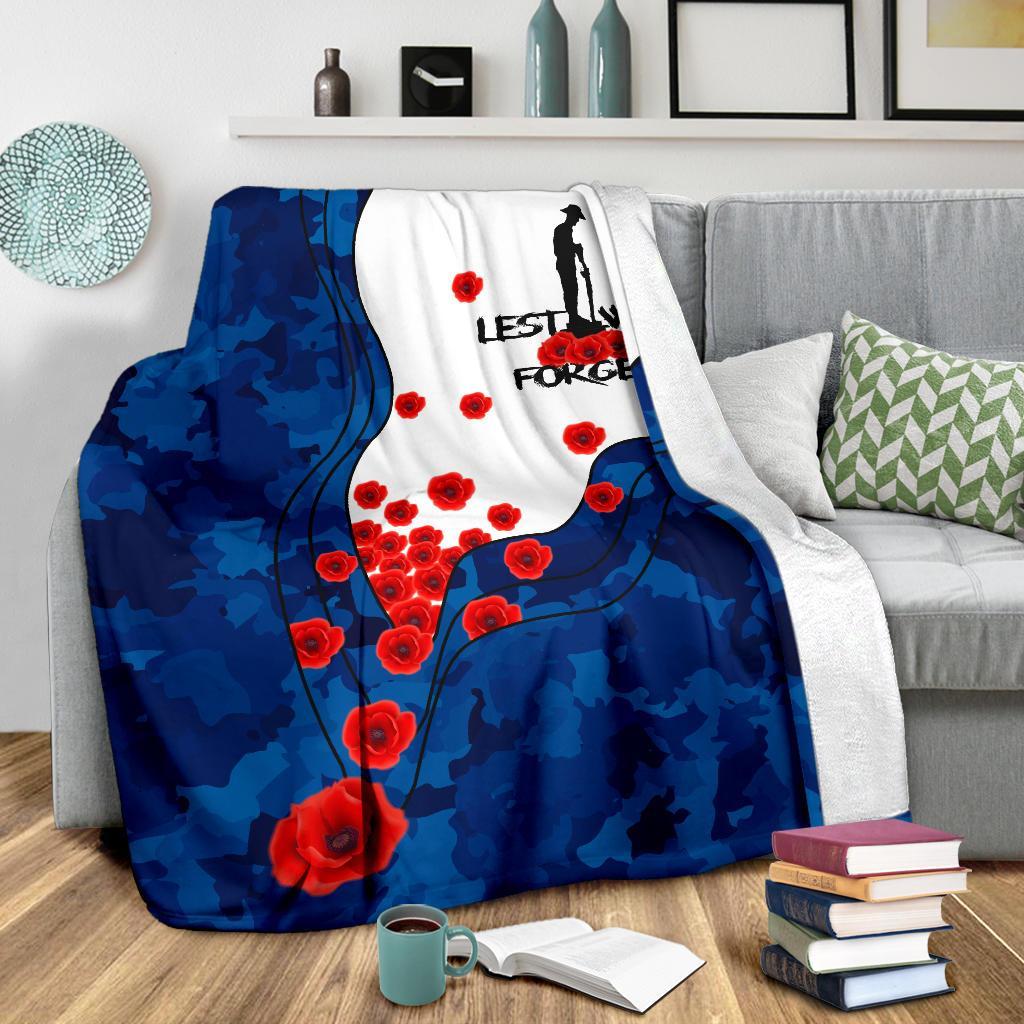 ANZAC Lest We Forget Premium Blanket - Australian Flag Blue - - Vibe Hoodie Shop