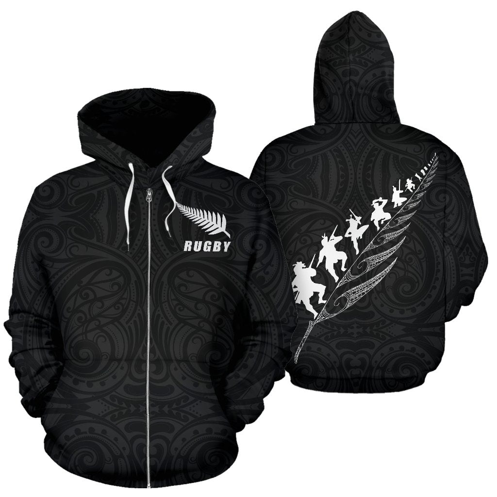 New Zealand Rugby Zip Up Hoodie, Maori Haka Fern Zipper Hoodie - Vibe Hoodie Shop