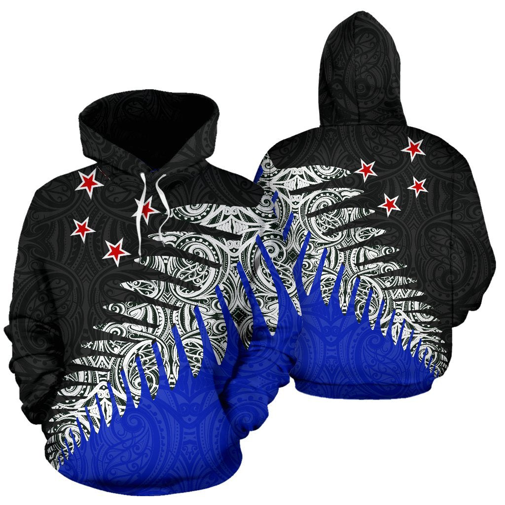 New Zealand Flag Hoodie, Maori Silver Fern Pullover Hoodie - Vibe Hoodie Shop