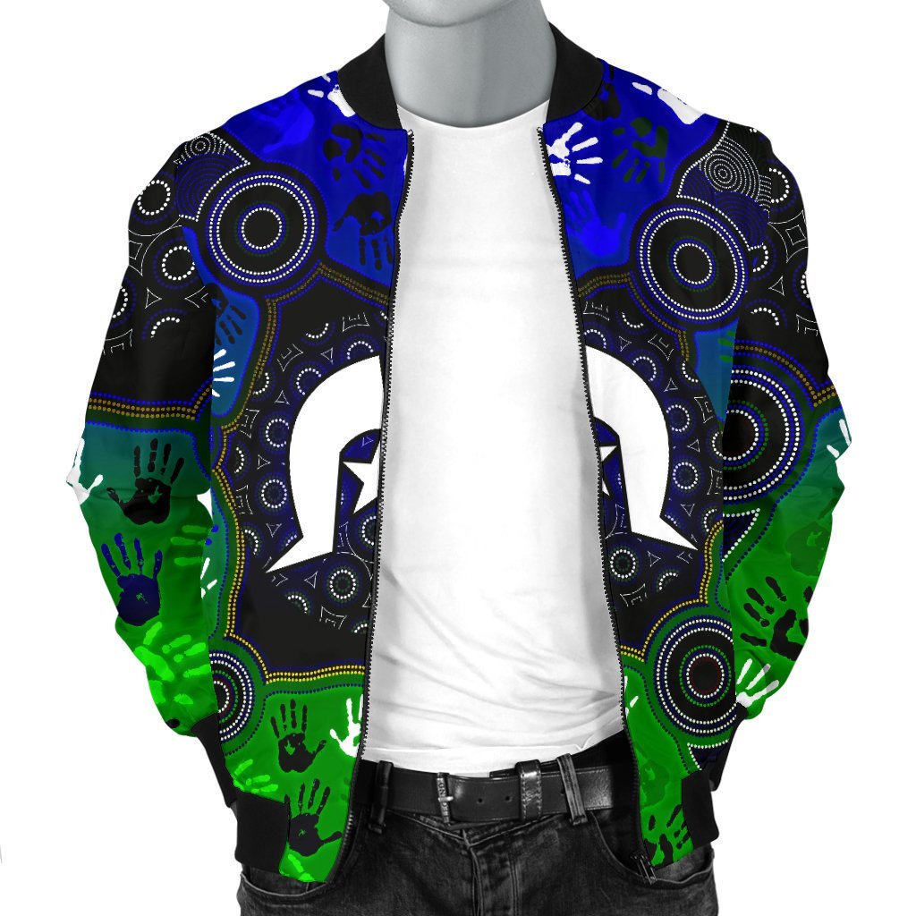 Aboriginal Men's Bomber Jacket - Torres Strait Symbol With Indigenous Patterns - Vibe Hoodie Shop