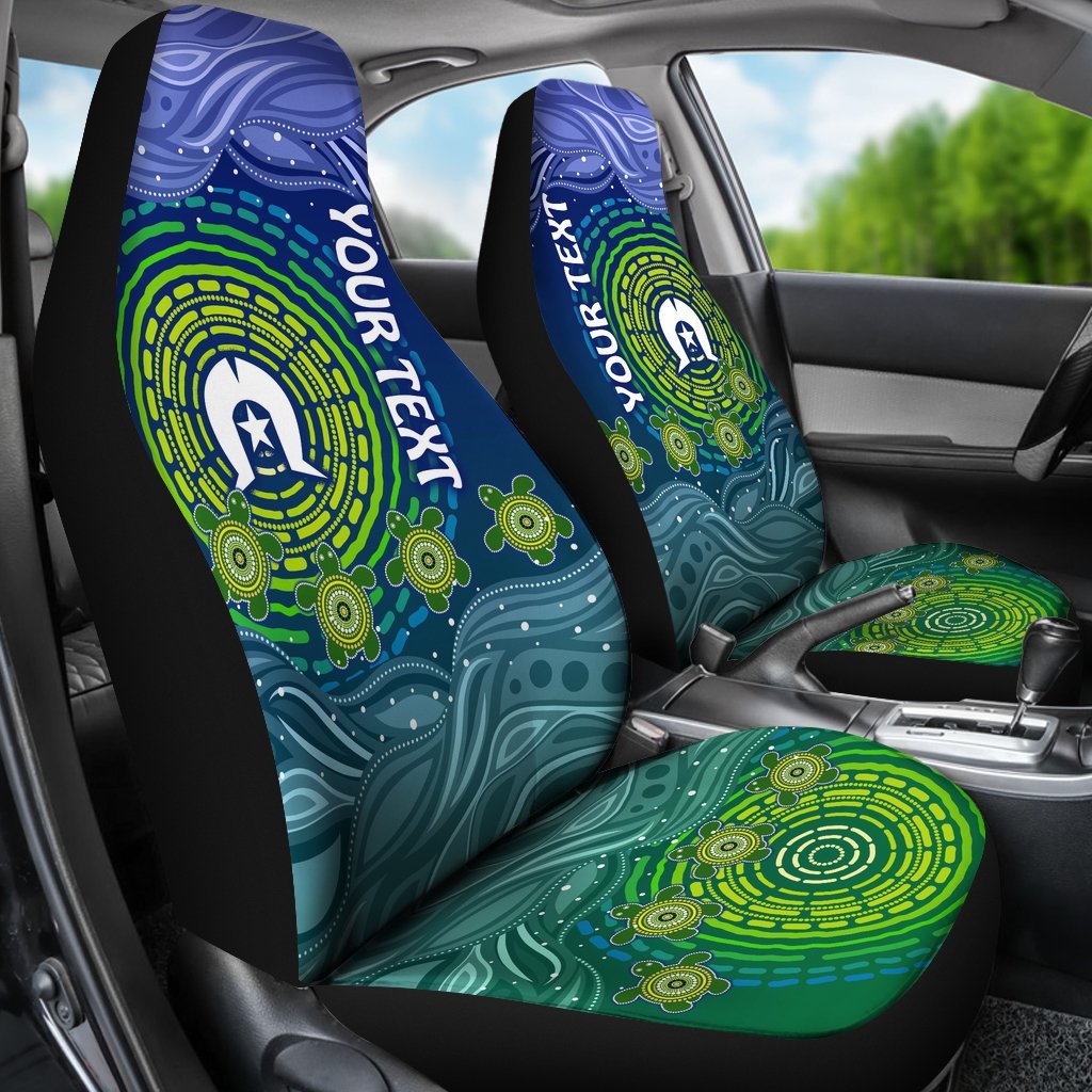 Custom Text Torres Strait Islanders Car Seat Covers - Aboriginal Turtle - Vibe Hoodie Shop