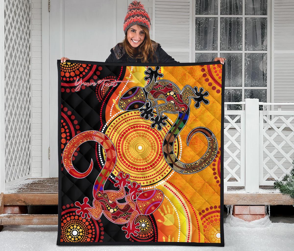 Aboriginal Personalised Premium Quilt - Couple Aboriginal Lizards - Vibe Hoodie Shop