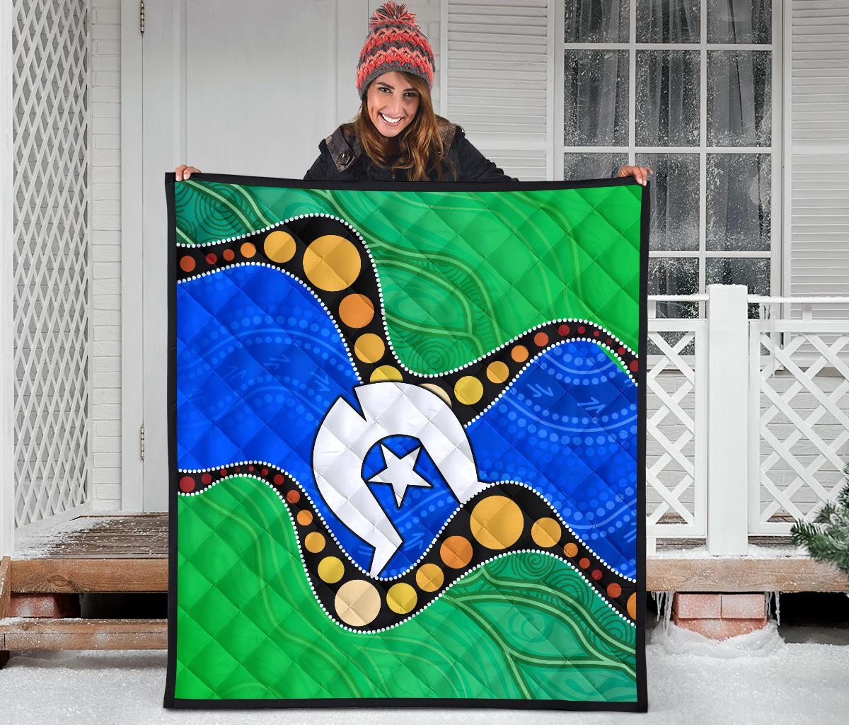 Torres Strait Islands Premium Quilt - Flag with Aboriginal Patterns - Vibe Hoodie Shop