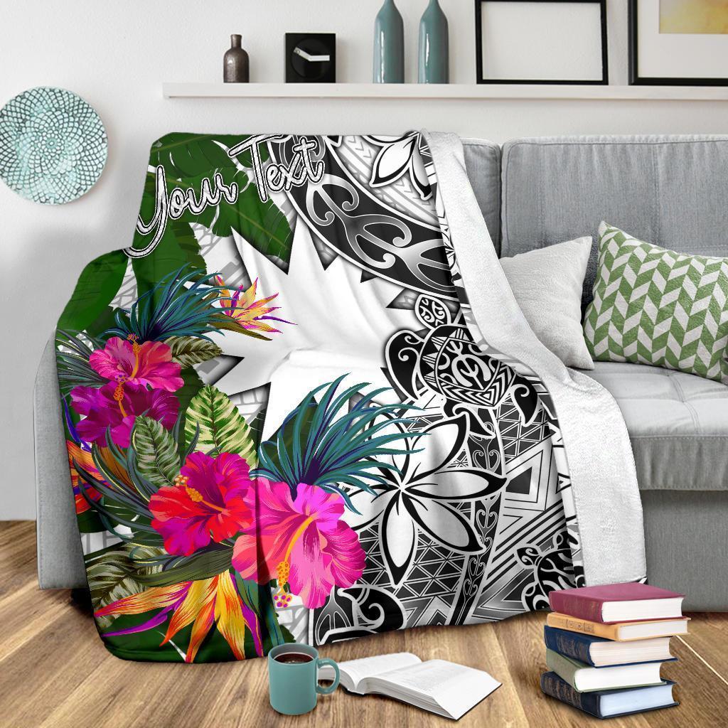 Nauru Custom Personalised Premium Blanket White - Turtle Plumeria Banana Leaf - Vibe Hoodie Shop