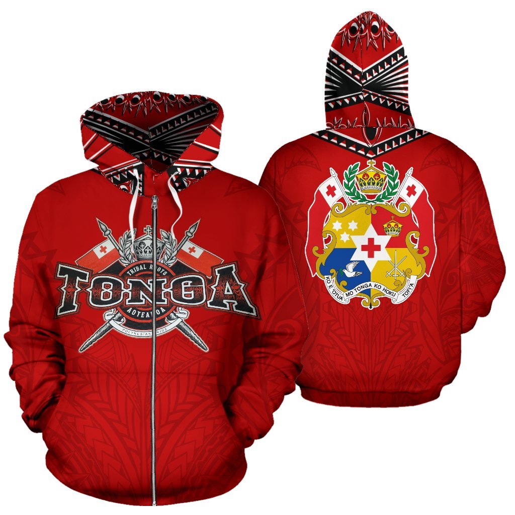 Tonga All Over Zip - Up Hoodie Red - Vibe Hoodie Shop