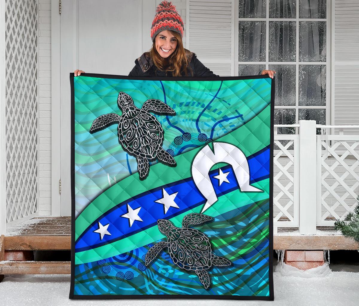 Premium Quilt - Torres Strait Flag And Turtle - Vibe Hoodie Shop