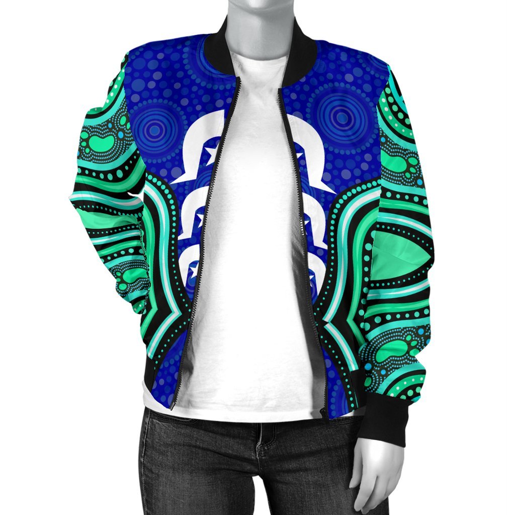 Torres Strait Women's Bomber Jacket - Torres Strait Symbol And Aboriginal Patterns - Vibe Hoodie Shop