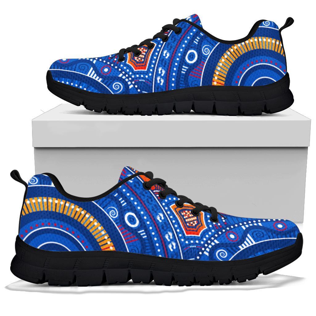 Aboriginal Sneakers - Indigenous Footprint Patterns Blue Color - Vibe Hoodie Shop