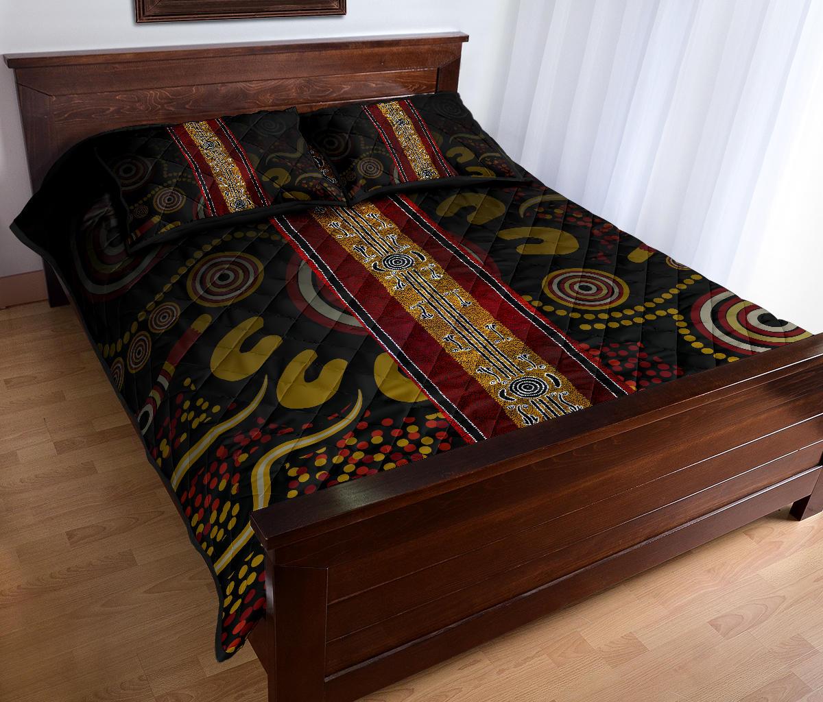 Quilt Bed Set - Aboriginal Dot Panting Art Stripe Lines - Vibe Hoodie Shop