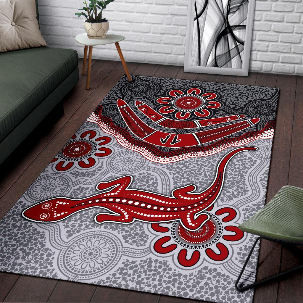 Aboriginal Area Rug - Indigenous Boomerang and Lizard Art - Vibe Hoodie Shop