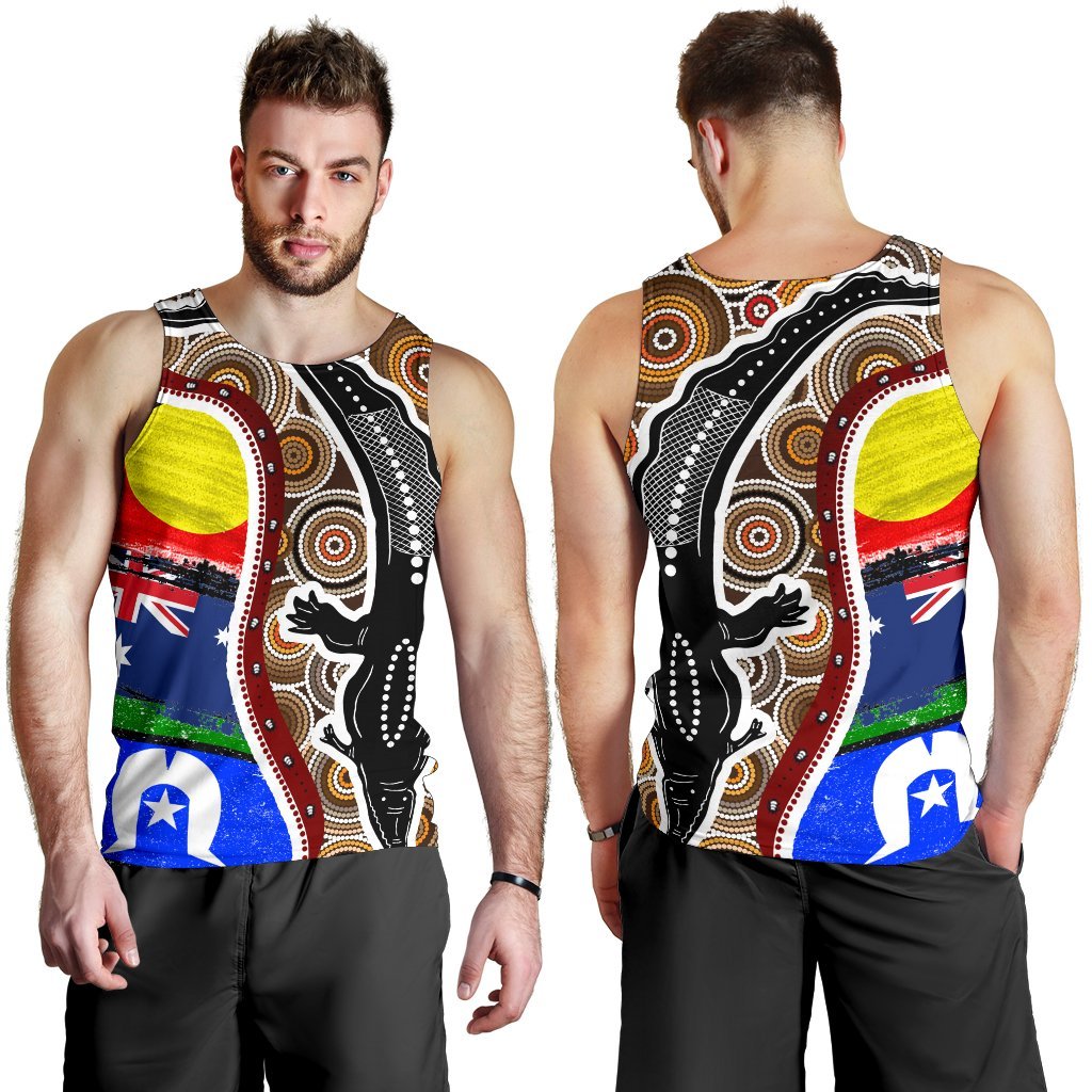 Men's Tank Top - Australian Aboriginal Crocodile With NAIDOC Flags - Vibe Hoodie Shop