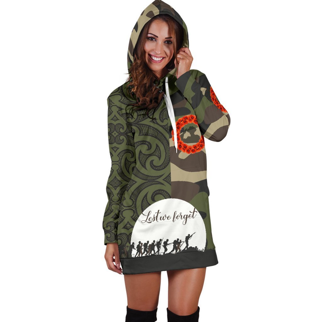 ANZAC Maori Women Hoodie Dress Camo Lest For Get - Vibe Hoodie Shop