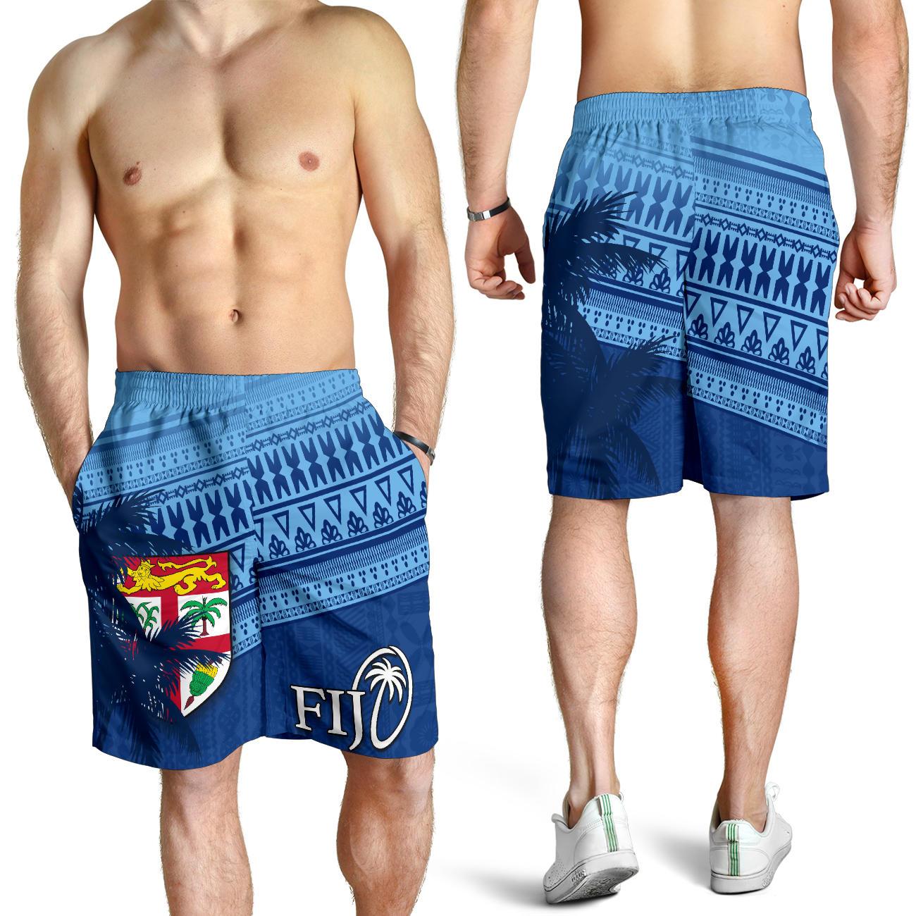 Fiji Rugby Makare And Tapa Patterns All Over Print Men's Shorts Blue - Vibe Hoodie Shop