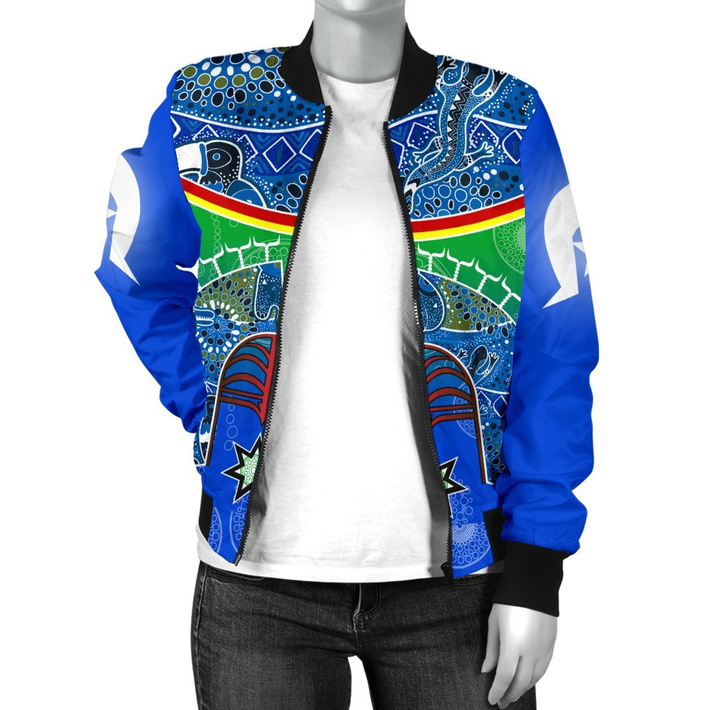 Women's Bomber Jacket - Torres Strait Symbol With Aboriginal Patterns - Vibe Hoodie Shop