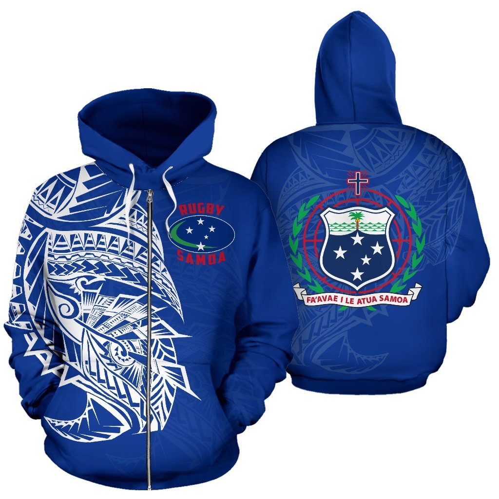 Samoa Rugby Zip Up Hoodie Blue - Vibe Hoodie Shop