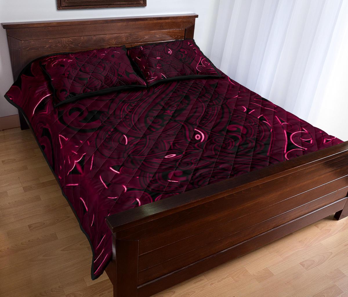 New Zealand Quilt Bed Set, Maori Gods Quilt And Pillow Cover Tumatauenga (God Of War) - Pink - Vibe Hoodie Shop