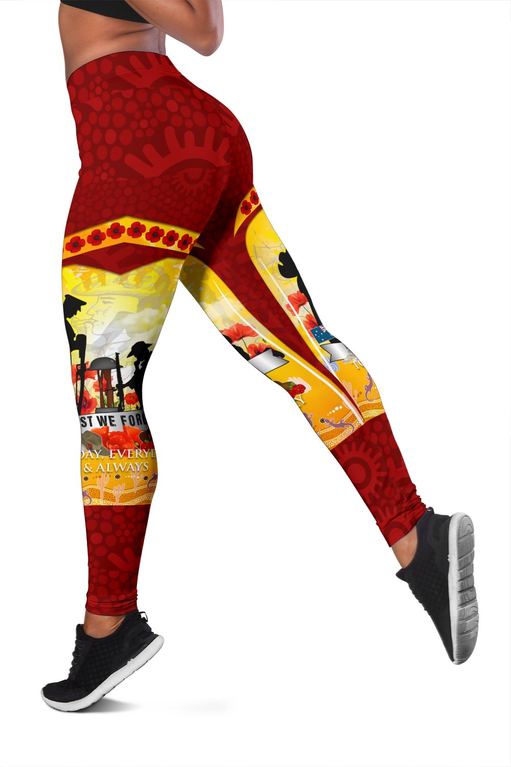 ANZAC Women's Leggings - Lest We Forget Aboriginal Version - Vibe Hoodie Shop