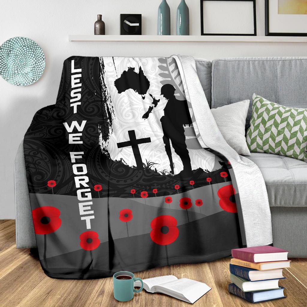 ANZAC Day Premium Blanket, New Zealand Australia Lest We Forget - Vibe Hoodie Shop