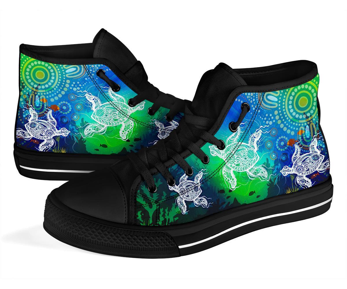 aboriginal-high-top-shoe-indigenous-turtle-ocean-dot-painting-art