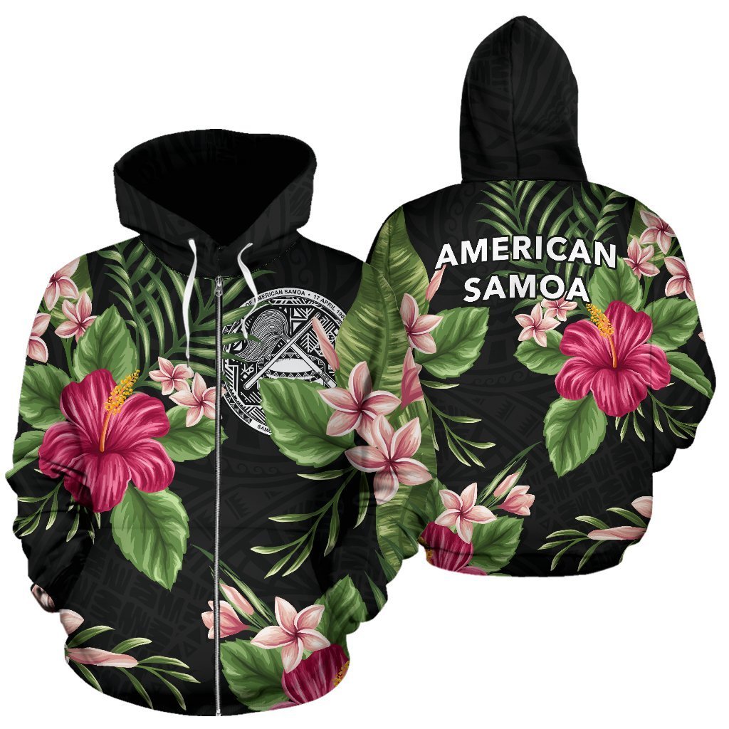 American Samoa Zip - Up Hoodie Coat Of Arms Hibiscus - Vibe Hoodie Shop