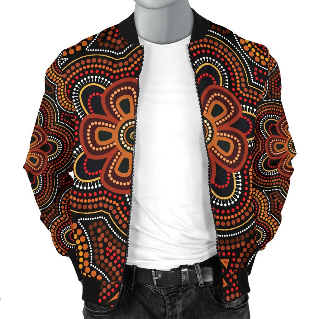 ABoriginal Men's Bomber Jacket - Aboriginal Dot Painting Flowers Style Ver02 - Vibe Hoodie Shop
