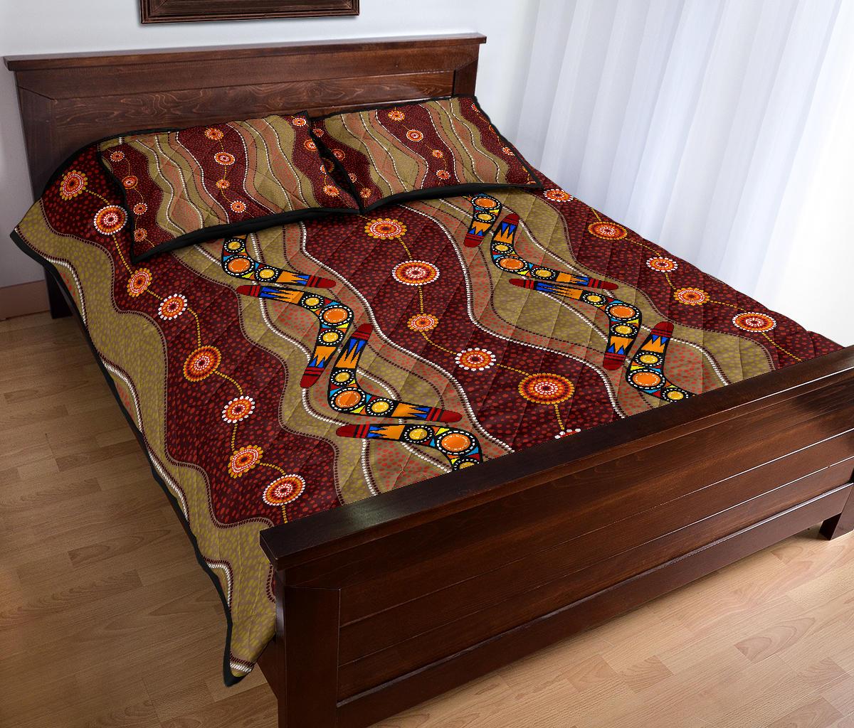 Aboriginal Quilt Cover Set, Boomerang Patterns Dot Painting - Vibe Hoodie Shop