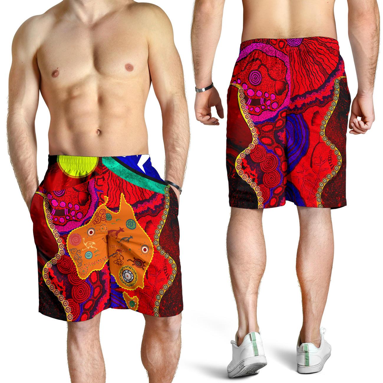 Aboriginal Men's Shorts, Aboriginal Red Pattern NAIDOC Week - Vibe Hoodie Shop