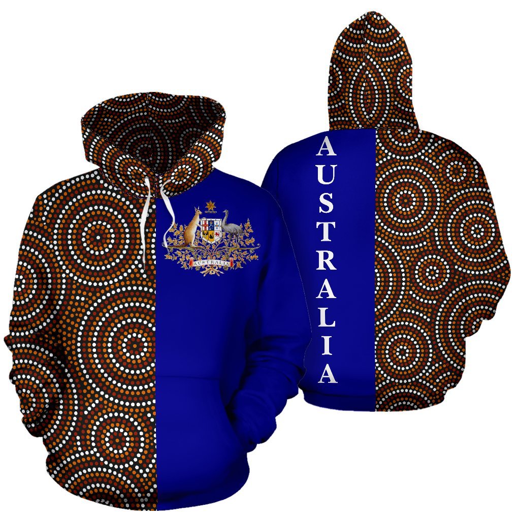 Aboriginal Hoodie, Australian Coat Of Arms Circle Dot Painting - Vibe Hoodie Shop