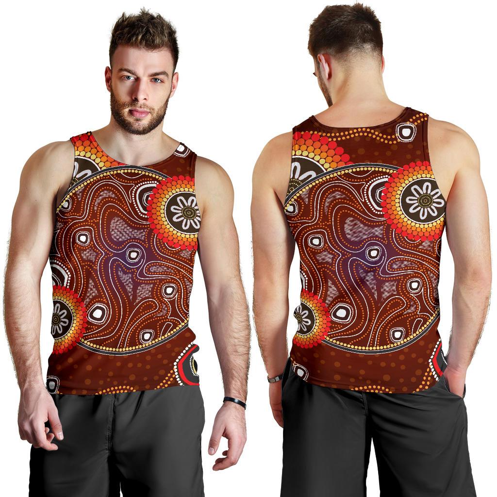 Men Tank Top - Aboriginal Dot Painting Mens Tank Earth - Vibe Hoodie Shop