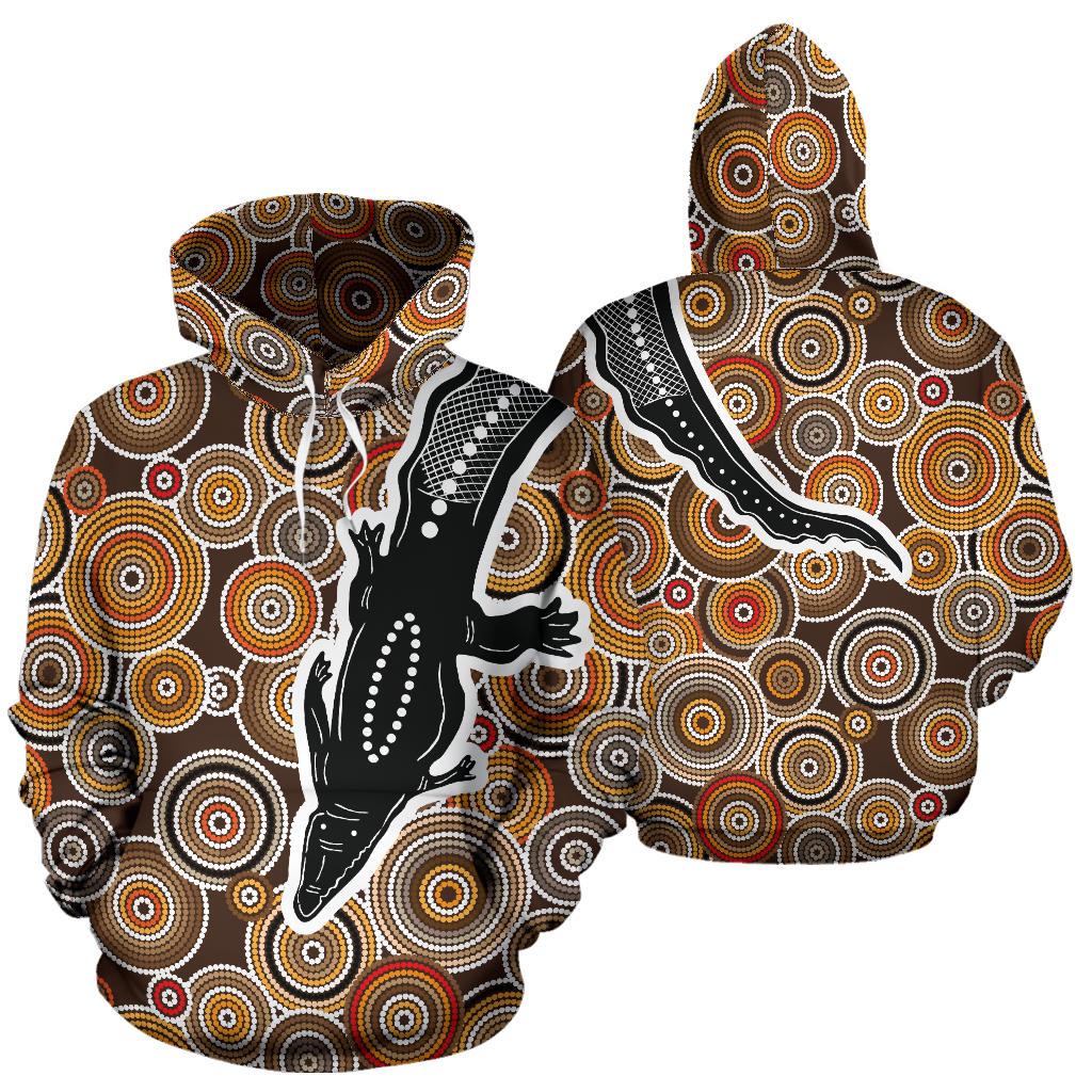 Aboriginal Hoodie, Crocodile Patterns Circle Dot Painting - Vibe Hoodie Shop